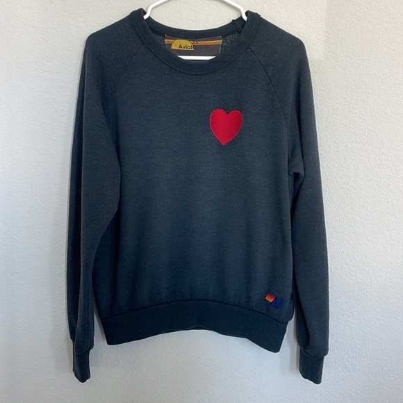 Aviator Nation Tops - Aviator Nation Heart Embroidery Sweatshirt in Charcoal, size XS